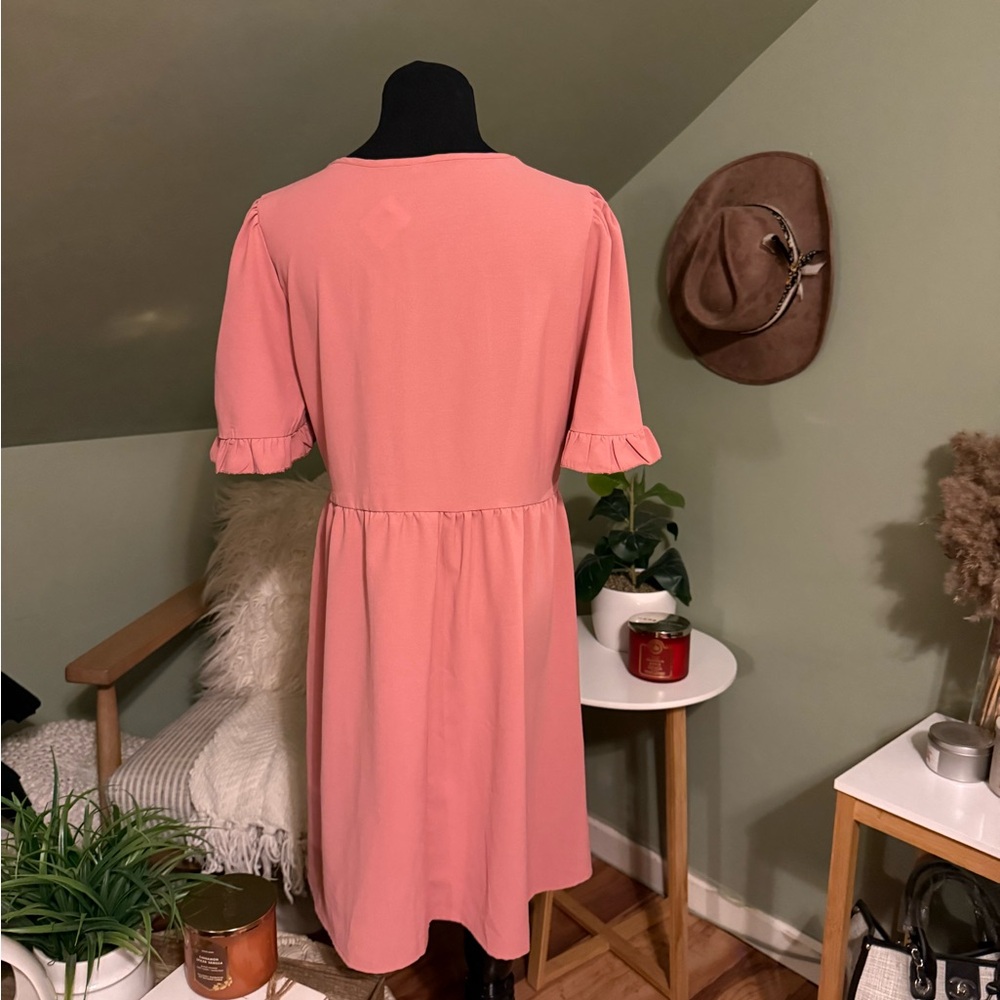 Women’s Pink Midi Dress with Ruffle Detail - Picture 4 of 4